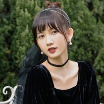 Original Mori department retro Han version fairy black transparent lace Item ring neck chain with choker lock flower pearl water drill