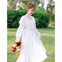  Early spring French court retro lace satin license registration light wedding dress Forest super fairy waist dress