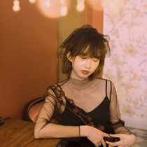  Xiaofu]Black Hong Kong style retro Lolita Halloween photo cover face multi-layer soft net short veil bridal wedding dress