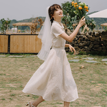 21 New French Lace Shirt Top Set High Waist Slim a Mesh Shirt Skirt Holiday Forest Two-piece Set