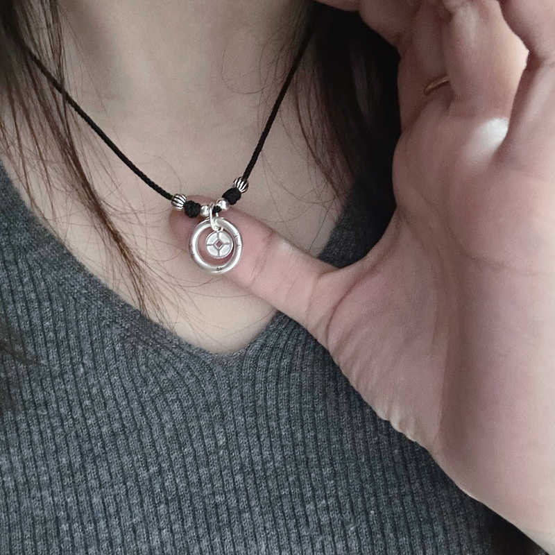 Peace and Wealth Solid 999 Silver Peace Pendant with Coin Inlay, Pure Silver Pendant Black Cord Necklace for Men and Women