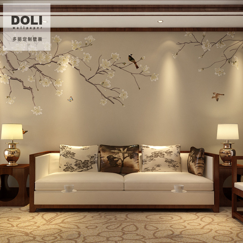 Living room TV background wall cloth Environmental protection non-woven wall cloth Neoclassical Chinese landscape painting landscape painting 049