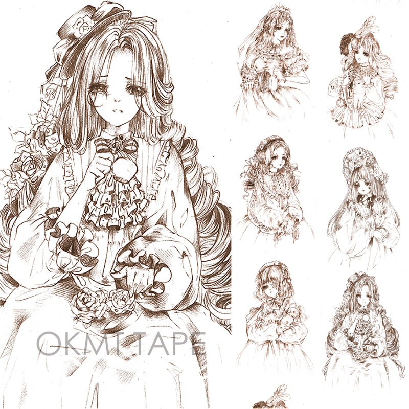 OKMT New Seven Days and Paper Adhesive Tapes Corpora Cute Characters Princess Dresses Magic Kimono and Girl Roolita Lolita
