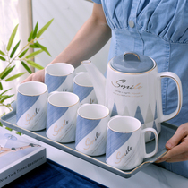 Fashion blue cloth stripes European style Nordic style Jingdezhen tea set set home color glaze with tea tray living room