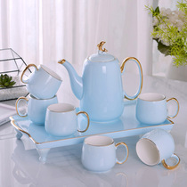 European home Jingdezhen shadow celadon solid color gold with high foot tray gift box ceramic whole set of tea set