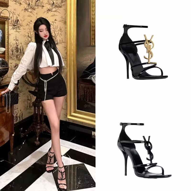 High-End French-Style New One-Strap Sandals, Sexy Buckle, Stiletto Heel, Open-Toe High-Heeled Women's Shoes, Patent Leather Single Shoes
