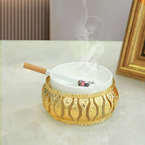 Personality trend coffee table ornaments household ceramic ashtray golden light luxury gray cylinder retro metal creativity