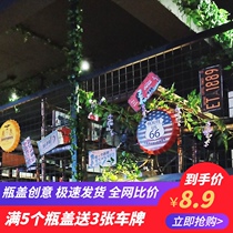 BBQ hot pot restaurant wall decoration pendant bar creative industry wind wall beer cover hanging jewelry Iron Painting