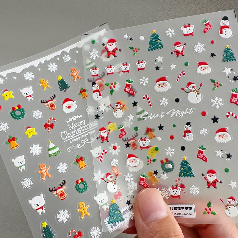 Children's Cute Cartoon Small Pattern Embossed Waterproof Christmas and New Year Nail Stickers Nail Decals Decorative Stickers