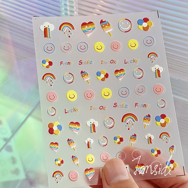 Cute Cartoon Rainbow Smiley Face Small Pattern Flower Nail Art Stickers 3D Embossed Planner Stationery Stickers Decals Cute Cartoon Rainbow Smiley Face Small Pattern Flower Nail Art Stickers 3D Embossed Planner Stationery Stickers Decals
