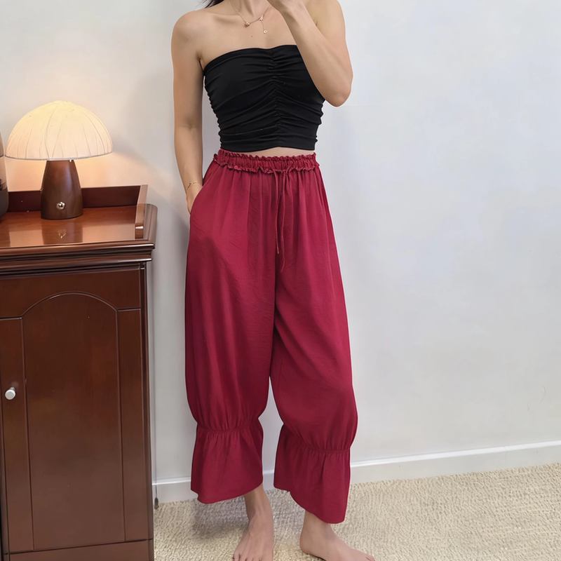 Nymph British Noble Style Pleated Lace Tapered Pants Music Meditation Yoga Sports Fairy-Like 9-Point Pants Nymph British Noble Style Pleated Lace Tapered Pants Music Meditation Yoga Sports Fairy-Like 9-Point Pants