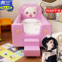 Childrens stitching bed leather baby flat spliced ​​double bed widening artifact side solid wood seamless Yanbian soft bag grafting bed