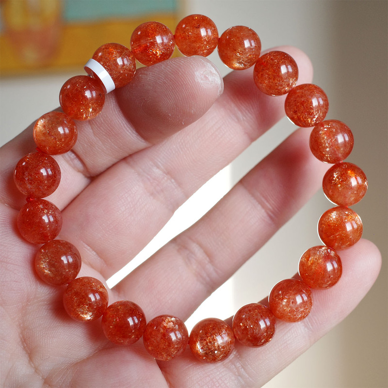 Natural Golden Sunstone Round Bead Bracelet, Golden Sunstone, Golden Strawberry Bracelet, Icy and Sparkling, One Item One Picture, Gift for Women
