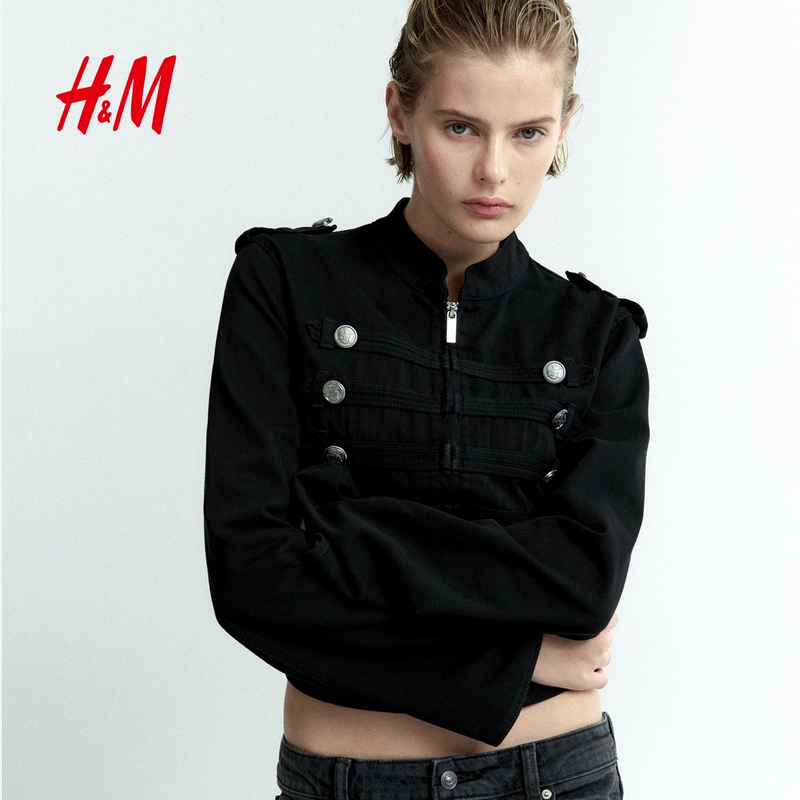 Hm Women's Short Jacket 2026 Autumn New Short Stand-Up Collar Jacket Cotton Napoleon Jacket 1346339