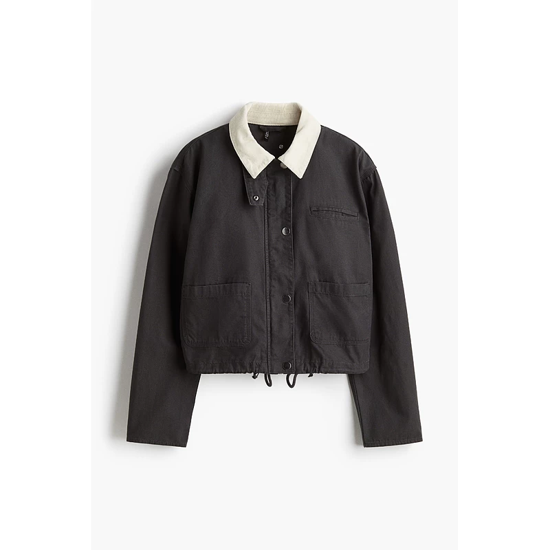 Короткая женская куртка H&M, канвас с вельветовым воротником, ретро-рабочий стиль