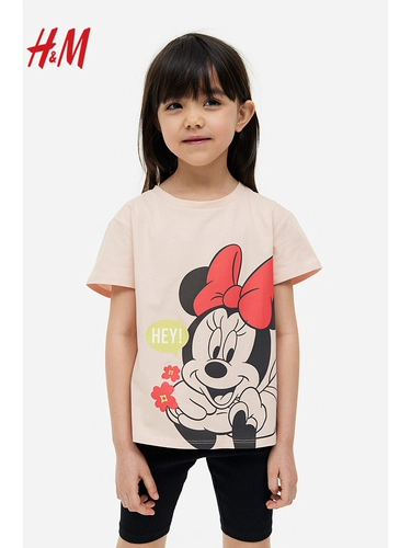 [Smiley Joint name] HM Детская одежда Девушка T -Fringts в летних дофаминовых повседневных припечатках с коротким рукавом топ 1036269