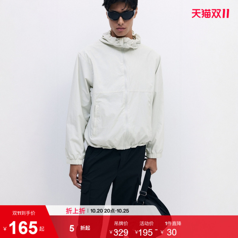 Hm Men's Jacket Autumn and Winter Outdoor Hiking Windproof Hooded Soft Shell Jacket Elastic Top 1293996