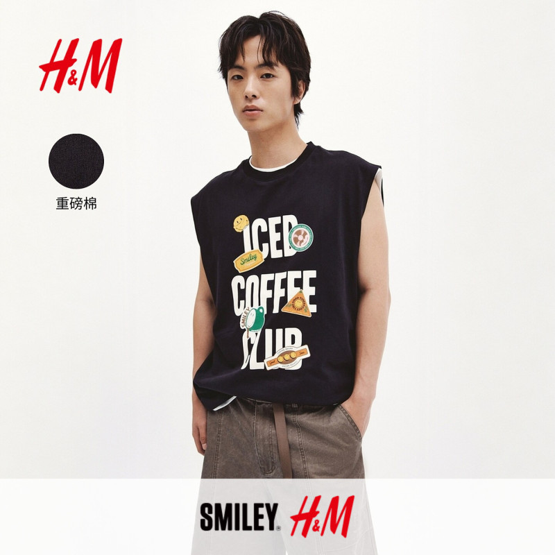 【Smiley】Hm Men's Vest 2026 Summer New Loose Printed Cotton Vest 1340535 【Smiley】Hm Men's Vest 2026 Summer New Loose Printed Cotton Vest 1340535