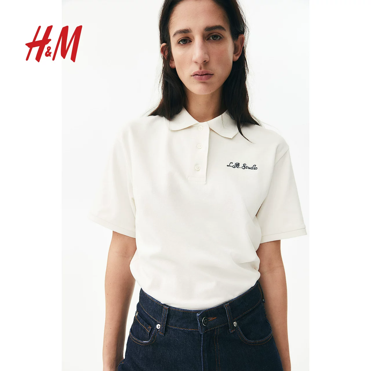 Женская polo футболка HM летняя простая повседневная с принтом буквенный рисунок лацкан короткий рукав топ 1274587