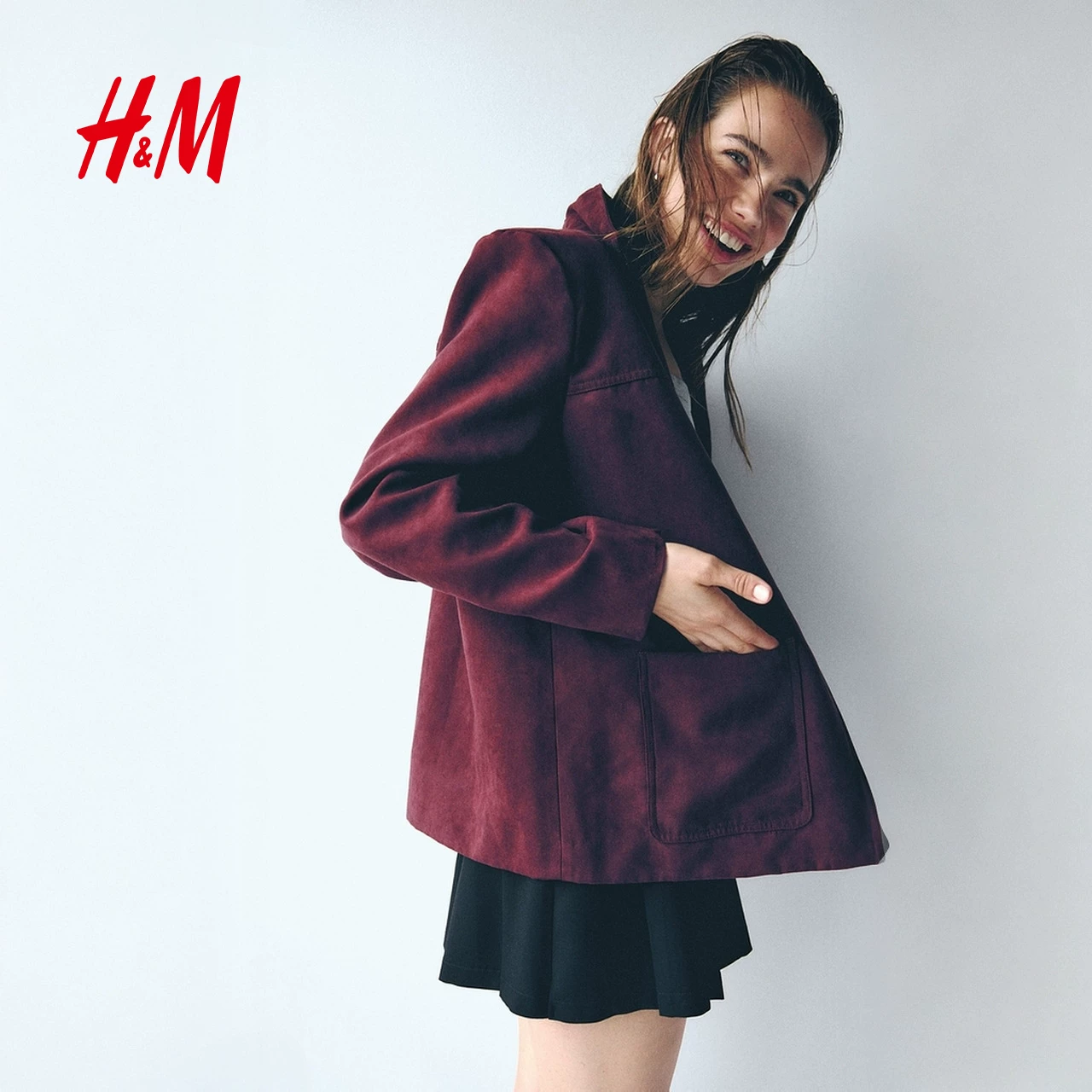 Женское короткое пальто HM в стиле newvintage, новое розовое красное бархатное костюм 1280810
