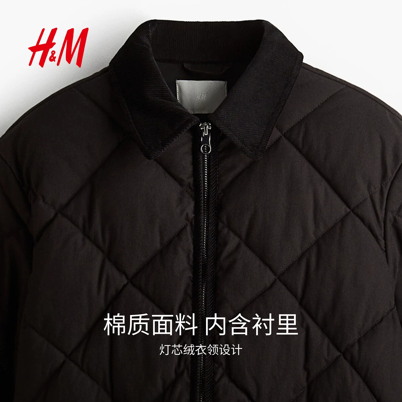 Winter corduroy down jacket with diamond pattern