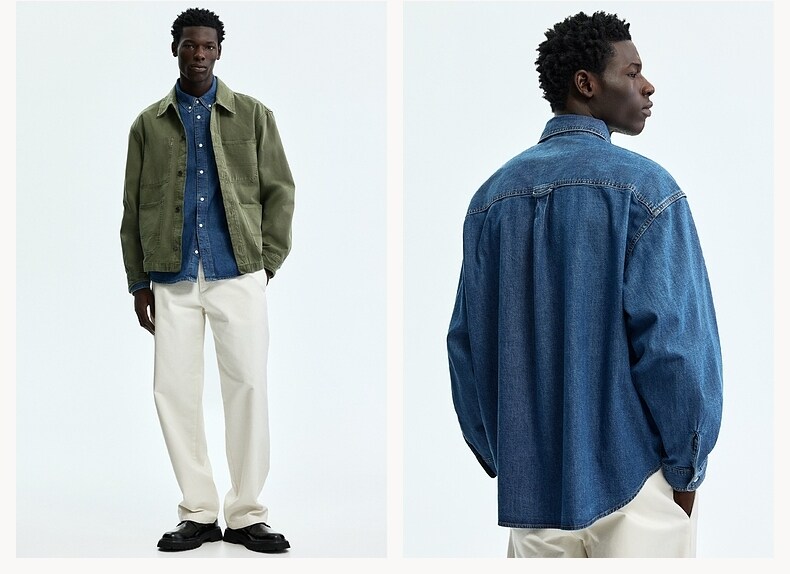 Джинсовая рубашка hm2026夏季新款男装大廓形牛仔衬衫1322297 H&M