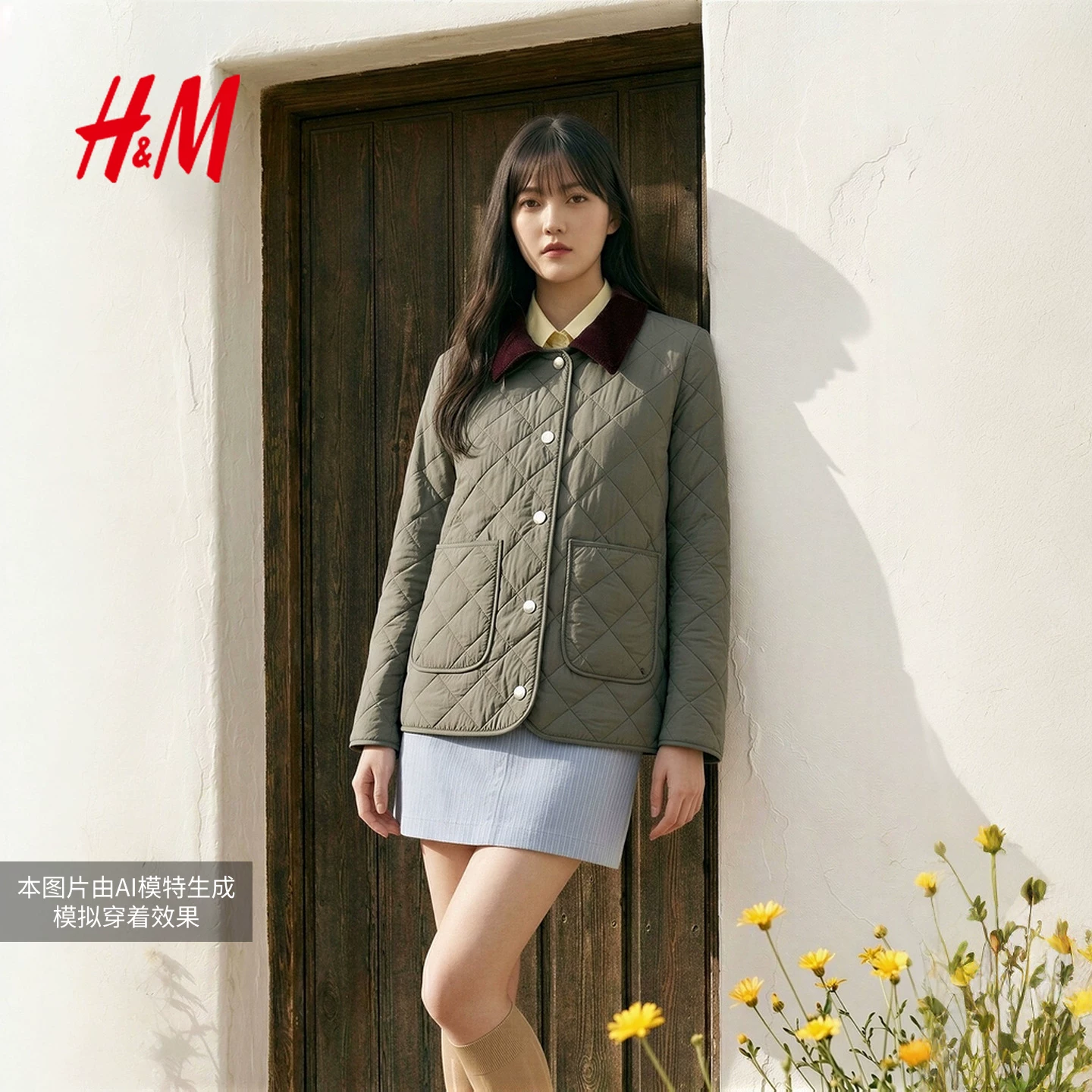 Thin corduroy down jacket with diamond pattern