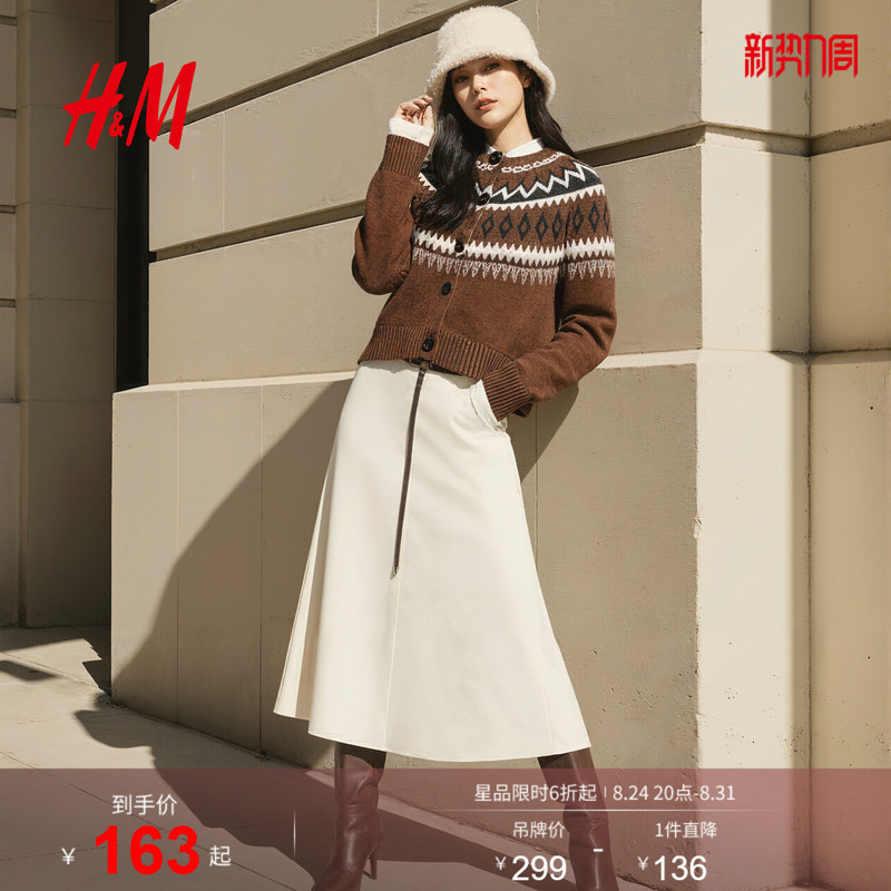 Hm Women's Wool Knitwear New Style Fair Isle Style Red Sweater Wool Blend Sweater 1000051