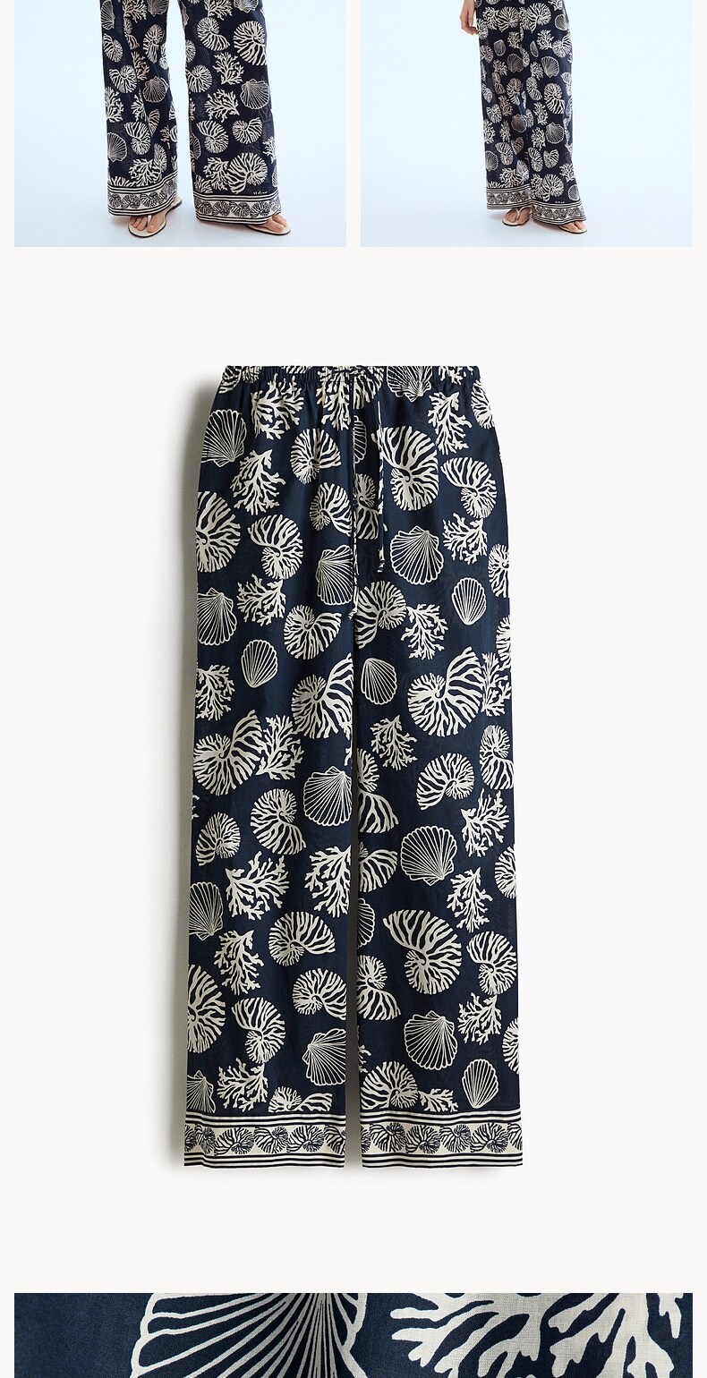 H&M Летние хлопковые штаны, тонкий хлопок, свободный прямой крой, 100 