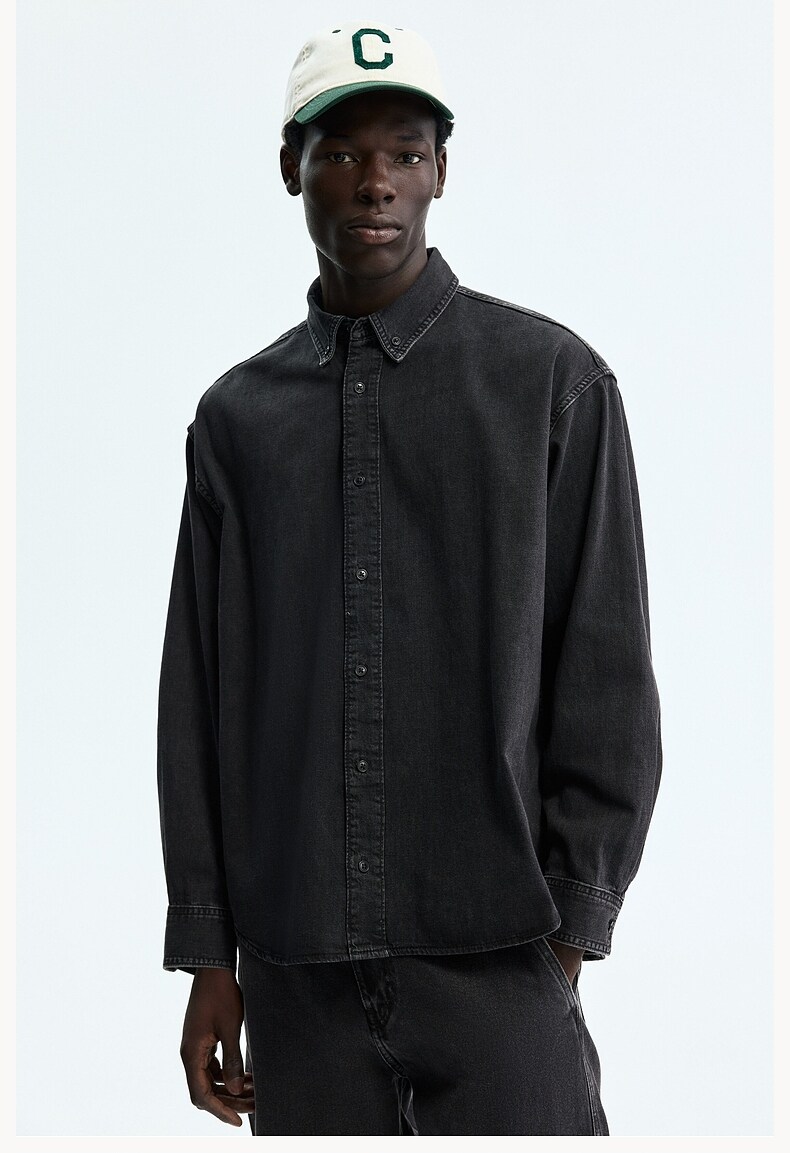 Джинсовая рубашка hm2026夏季新款男装大廓形牛仔衬衫1322297 H&M