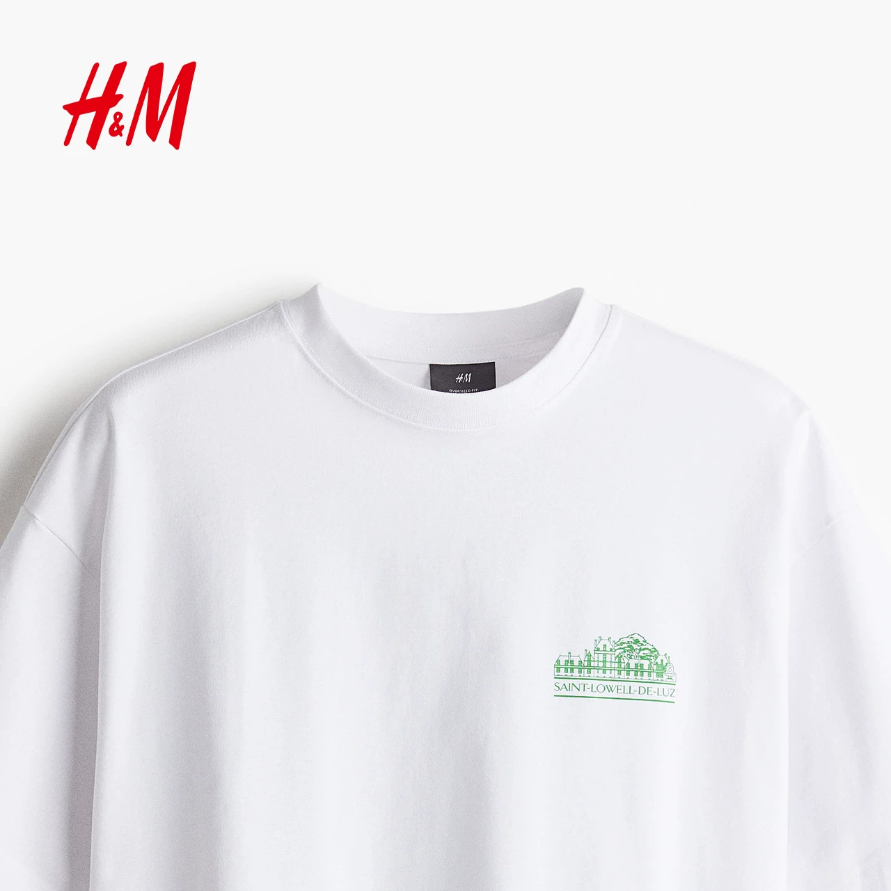 H&M Летняя хлопковая футболка для отдыха с круглым вырезом, 100% хлопок, американский стиль