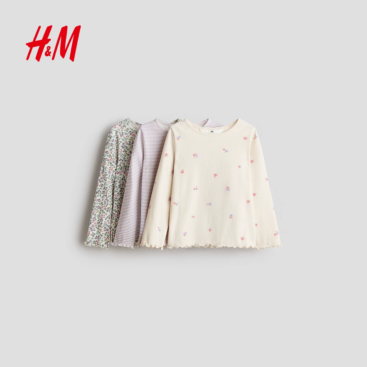 Детская одежда HM для девочек, футболка, лесной стиль, пасторальный стиль, комплект из 3 предметов, любовь, длинный рукав, 1313403