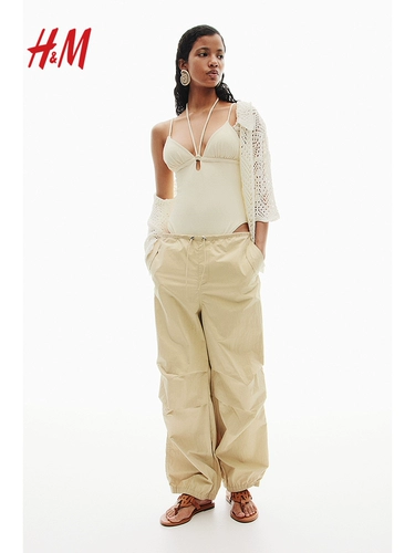 Hm женские повседневные брюки, осенние свободные брюки-парашют с натуральной талией и широкими штанинами на шнурке 1214225