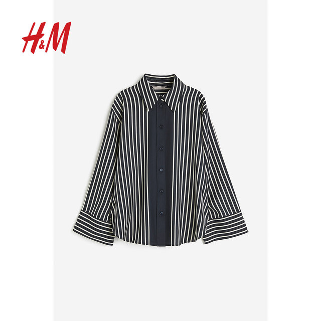 HM Women's Shirt 2024 Summer New Fashionable Commuting Drop Shoulder Wide Sleeve Large Profile Casual Top 1212951