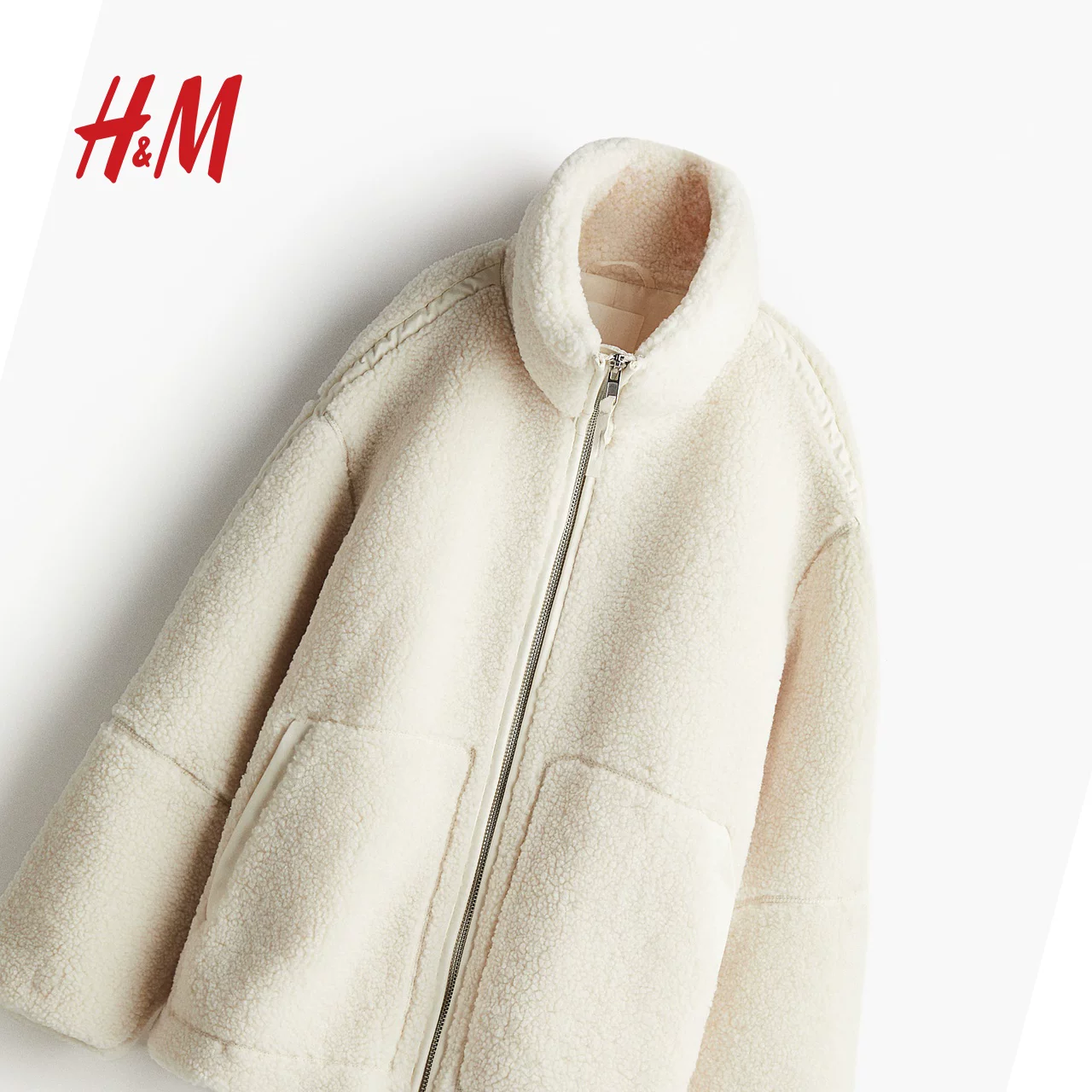 Женское короткое пальто HM с воротником стойкой, плюшево-бархатное полярное fleece, свободного кроя, тёплый имитационный шерпа кардиган 1226826