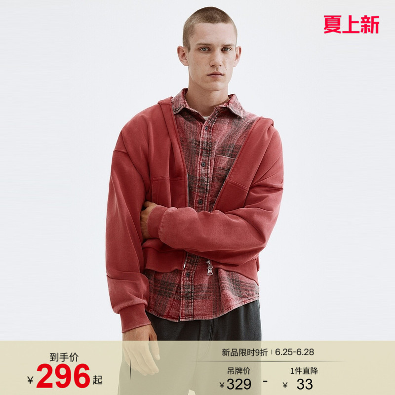 Hm Men's Sweatshirt Red Full-Zip Hoodie Heavyweight Sweatshirt Cardigan Base Layer 1262389