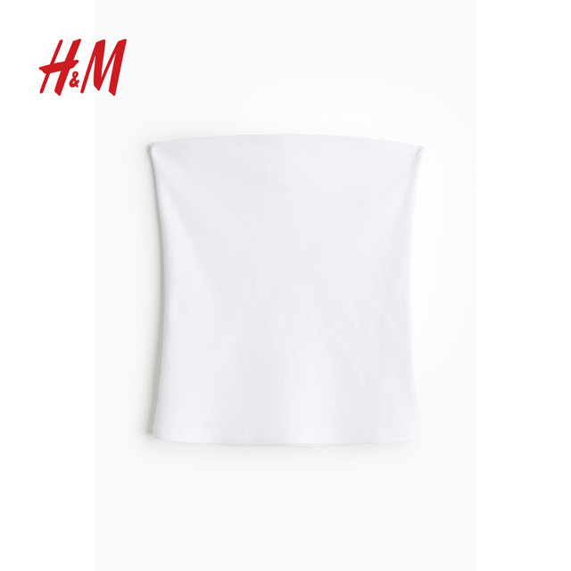 HM Women's tube top 2024 summer new slim fit ribbed cotton comfort and fashionable short top 1228544
