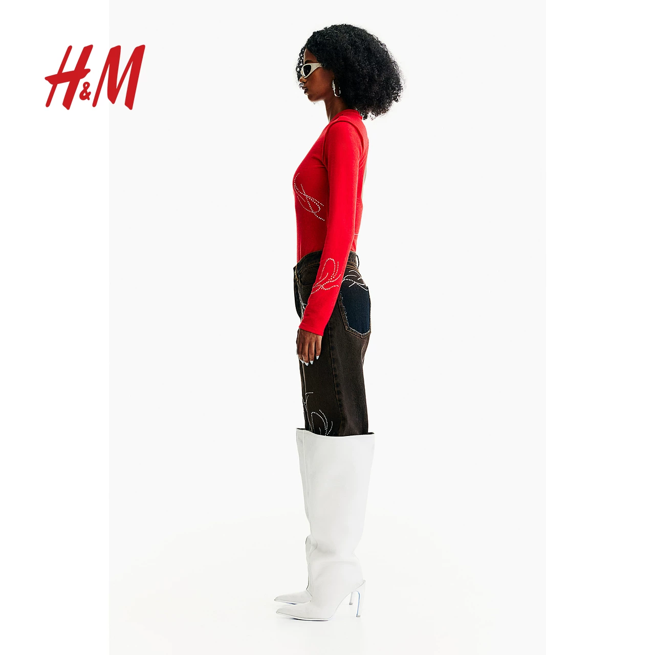 [H2 Cooperation Series] Женское комбинезон HM 24 Летний комбинезон с rhinestone декором 1252561