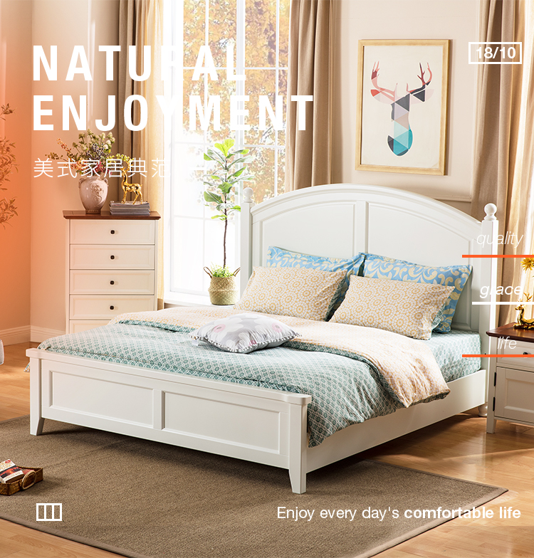 miền quê nông thôn Mỹ giường nội thất phòng ngủ rắn gỗ tinh khiết 1,5 / 1,8 m hôn nhân đôi giường Ash - Giường giường ngủ thông minh hiện đại