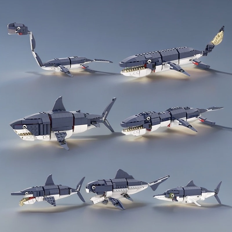 Moc Deep Sea Series Megalodon Great White Shark Prehistoric Marine Life Building Block Assembly Model Toy Decoration for Boys
