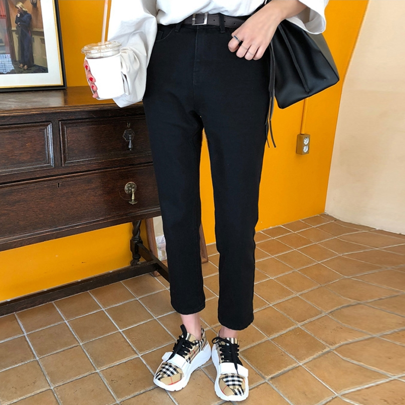 chic straight jeans women's spring and autumn 2021 new high waist thin wide leg pants loose nine-point dad pants