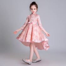 Girls dress high - end walking show 2019 new autumn grand childrens flaggown temperament drag - tail piano show suit