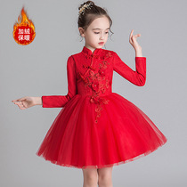 Girls winter Chinese wind clothing children plus thickening dress princess dress Chinese winter