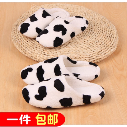 Cow-Themed Parent-Child Autumn and Winter Coral Fleece Home Couple Slippers Indoor Floor Cotton Slippers