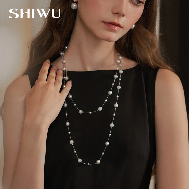 Large and small beads gypsophila pearl necklace long sweater chain