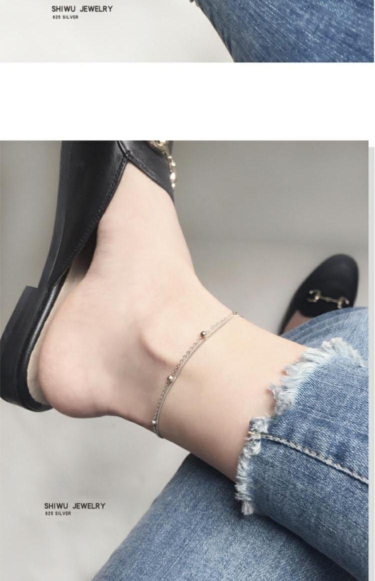 Khai sáng S925 sterling bạc vòng chân nữ đơn giản tốt hai lớp trang trí chân đính cườm phiên bản Hàn Quốc của món quà sinh nhật nữ cá tính lắc chân nữ phong thủy