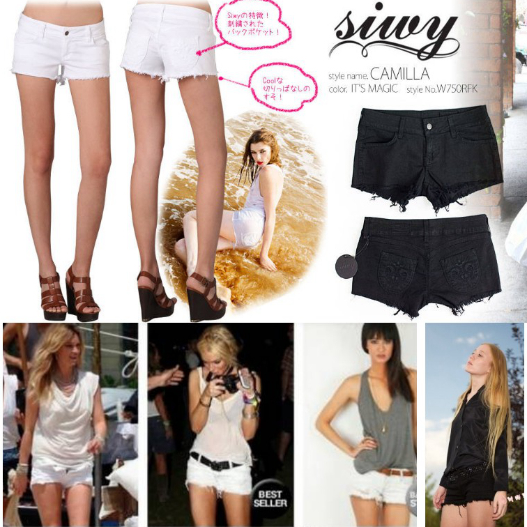 In Stock 26 27 Authentic American Siwy Shorts Denim Hot Pants Classic Style Black/White