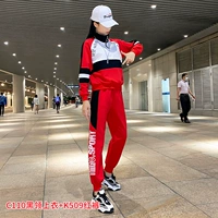 QC110 Черная полоска шеи+K509 красные брюки