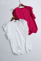 A98B Spain high-end pro-skin soft V collar small flying sleeve snow-spinning splicing undershirt