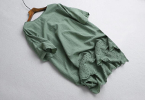 F49 Japan DAN Summer Qingshuang Delicate Hollowed-out embroidered round collar inserted shoulder loose one-piece dress
